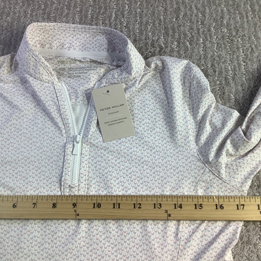 Peter Millar Womens White Geometric Long SLeeve 1/4 Zip Pullover XS NWT - Picture 8 of 14
